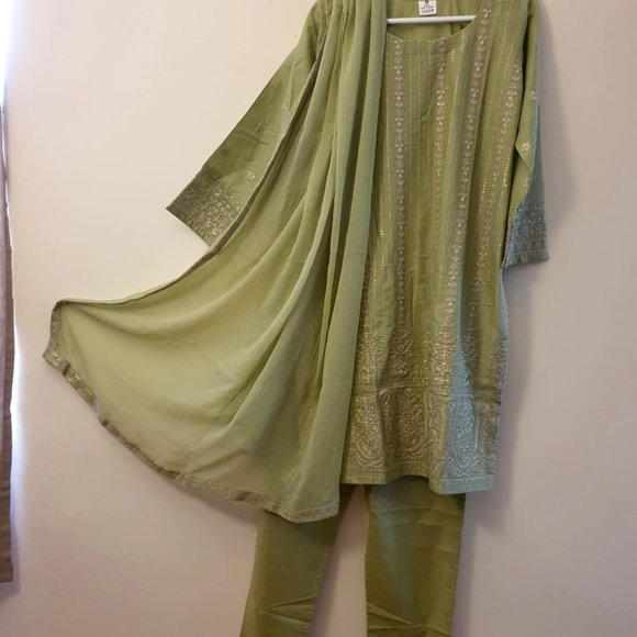 Pistachio Green 3 Piece Cotton Dress - Picture 1 of 6